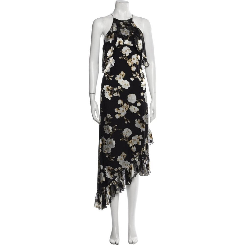 NWT Alice + Olivia Floral Print Midi Length Dress Asymmetrical Hem XS | 2 #9452 - Picture 3 of 7